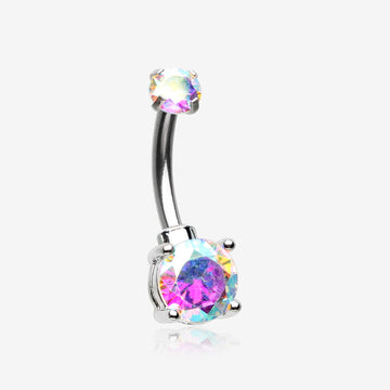 Brilliant Sparkle Internally Threaded Dainty Belly Button Ring-Aurora Borealis